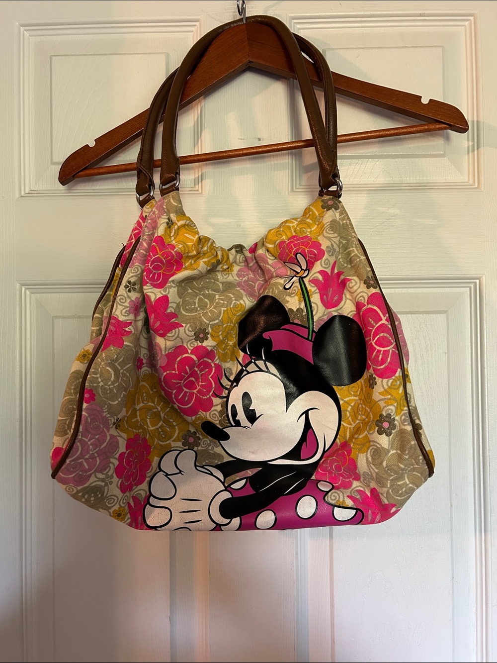 Disneyland Resort Vintage Minnie Mouse Floral Canvas Tote in Pink Yellow